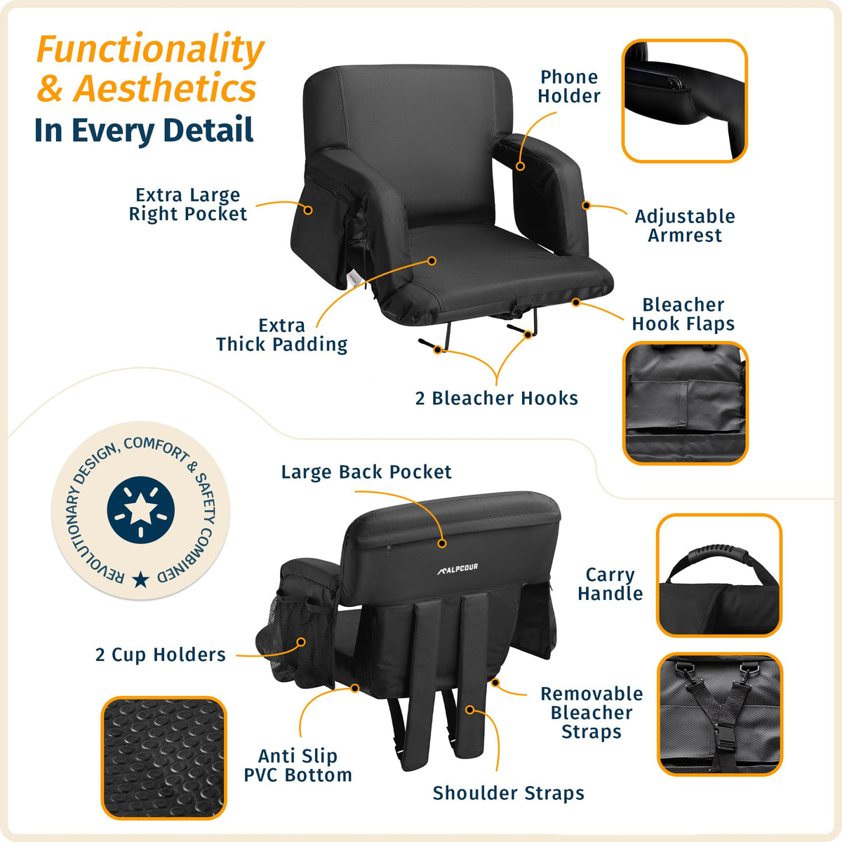 Reclining Stadium Seats for Bleachers with Back Support R799426