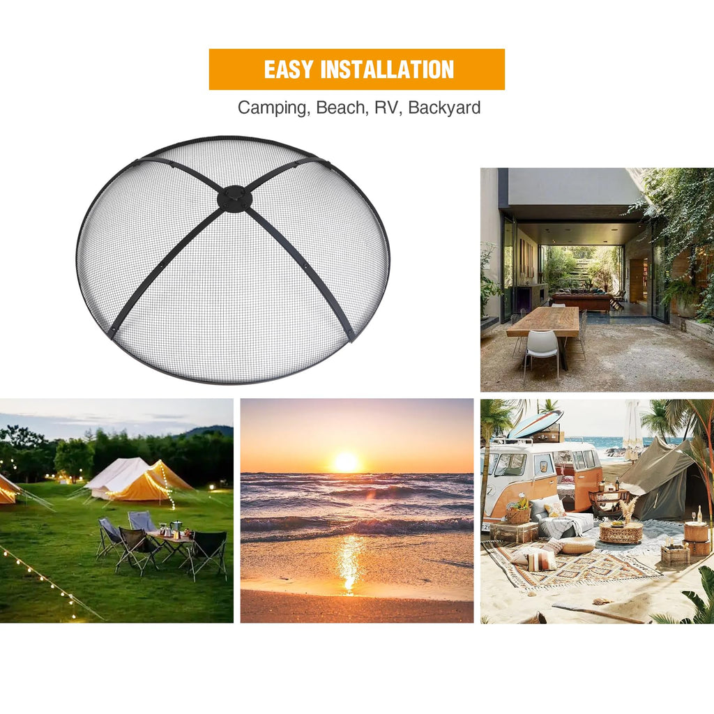 30 Inch Round Metal Fire Pit Spark Screen with Handle & Poker Y293812
