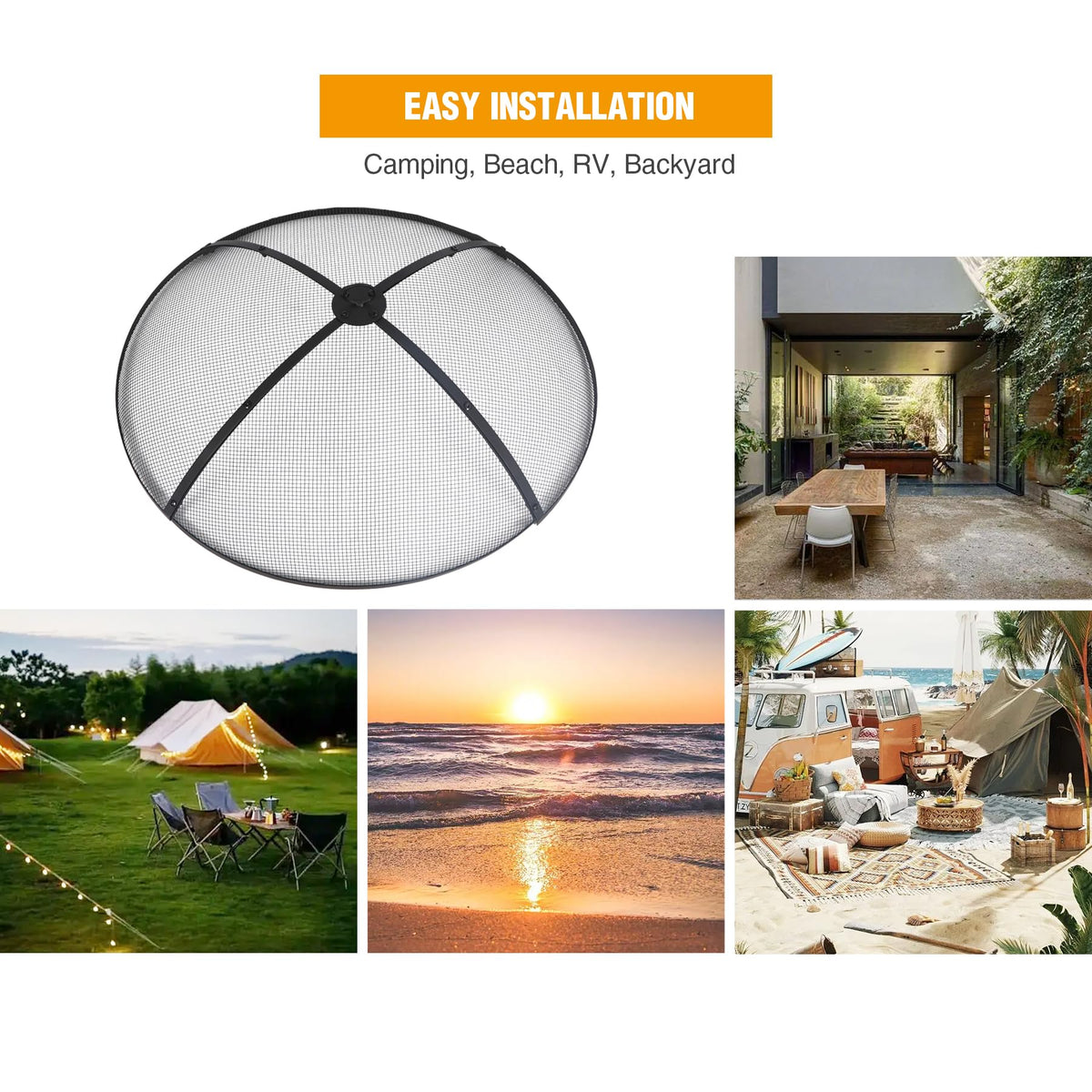 30 Inch Round Metal Fire Pit Spark Screen with Handle & Poker Y293812