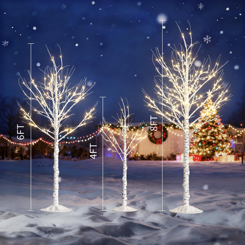 Lighted Birch Tree Set of 3, 464 LEDs Warm White 4 FT 6 FT 8 FT G5180