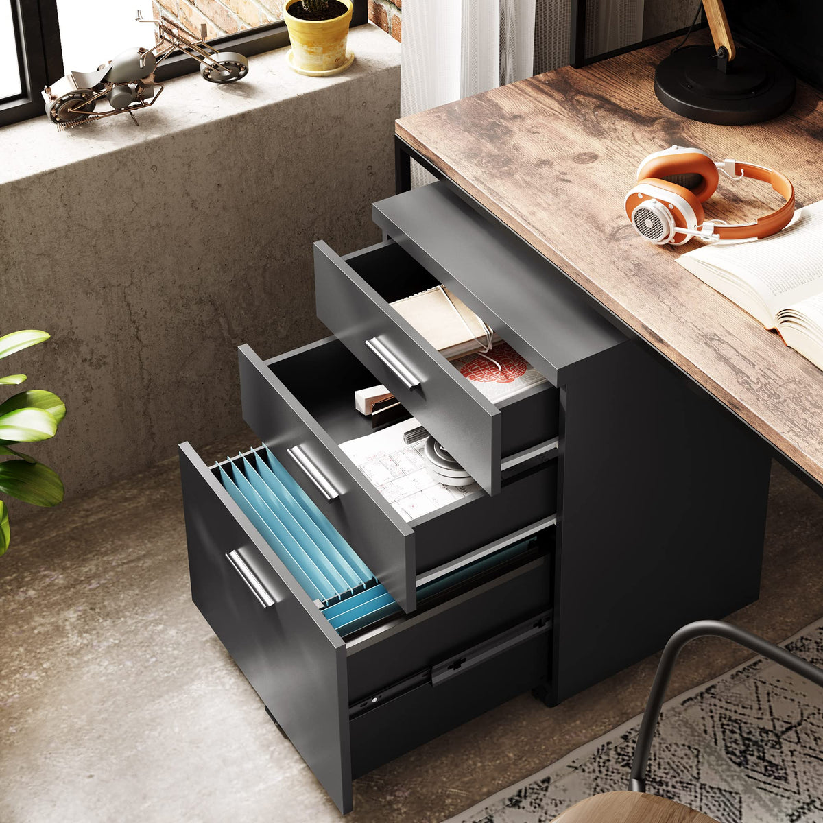 3 Drawer Wood File Cabinet U4364