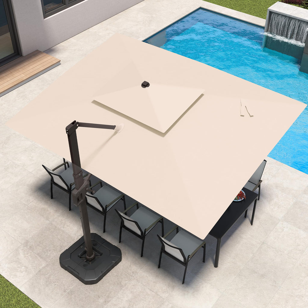 9x12 FT Patio Cantilever Umbrella with Base and LED Lights J76019