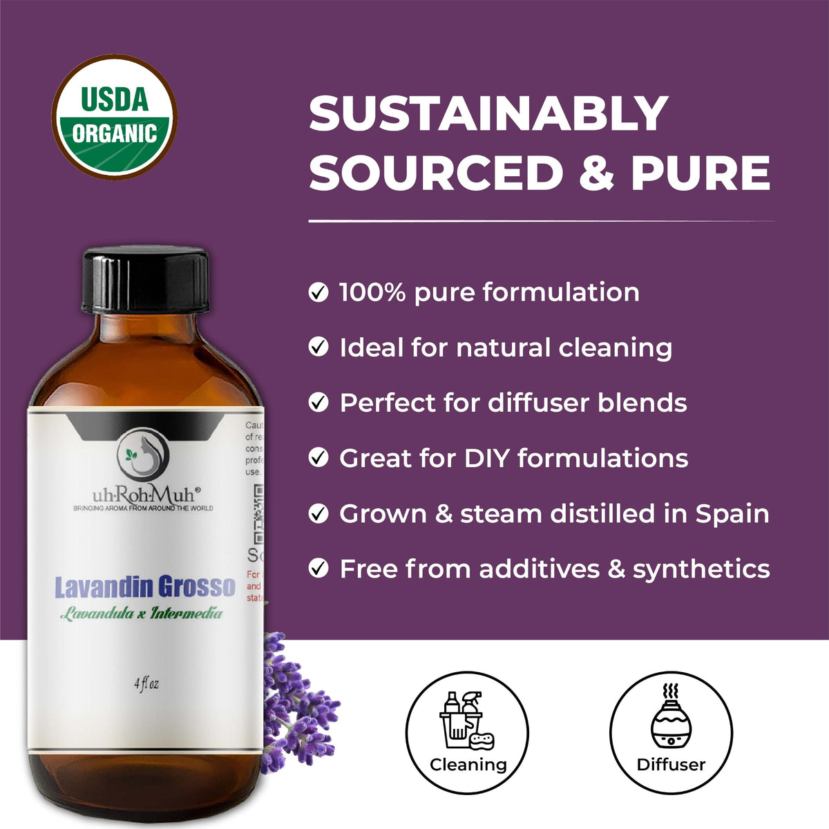 Organic Lavandin Grosso Essential Oil 4 Fl Oz Y88524