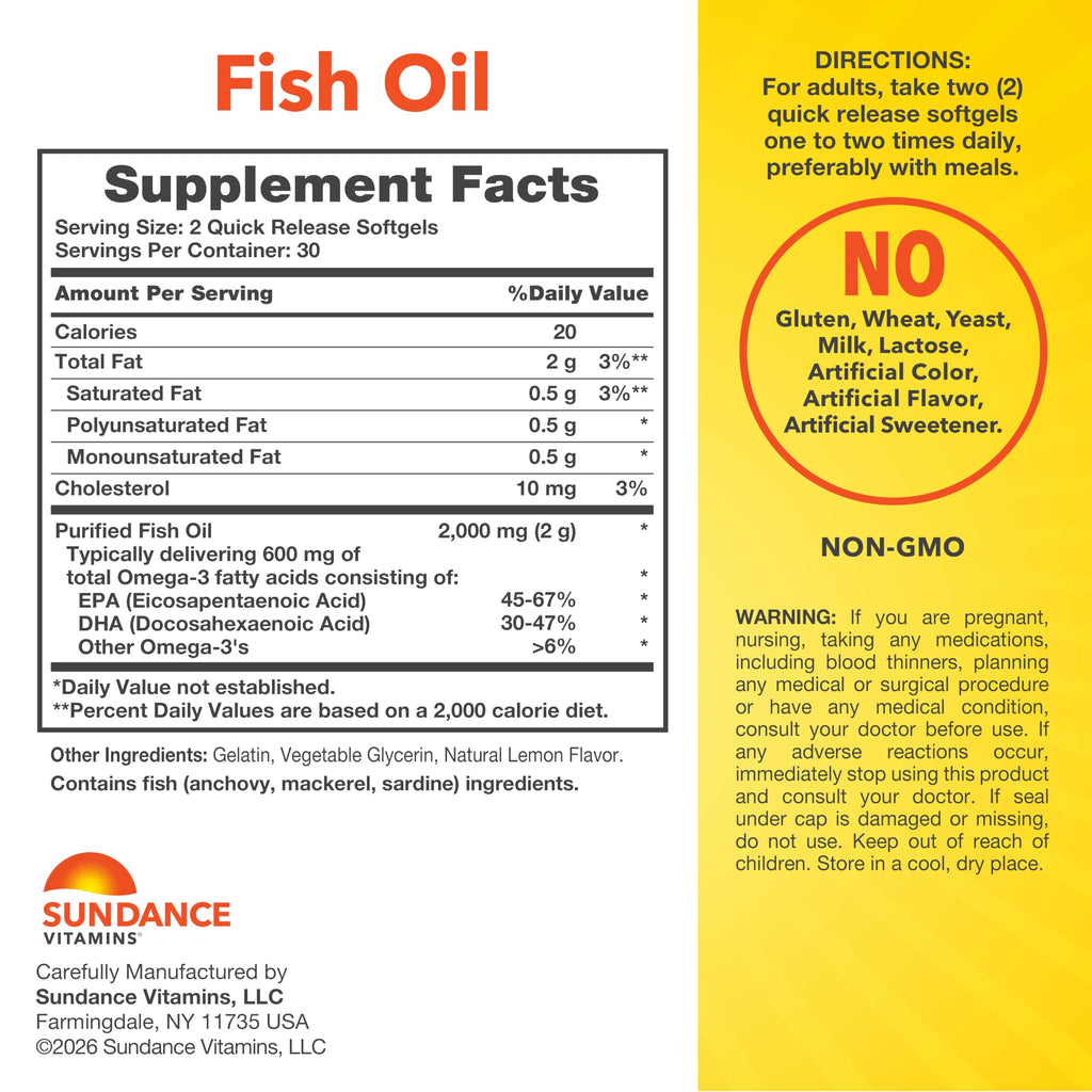 Fish Oil Omega 3 Supplement 1000mg 60 Softgels N370