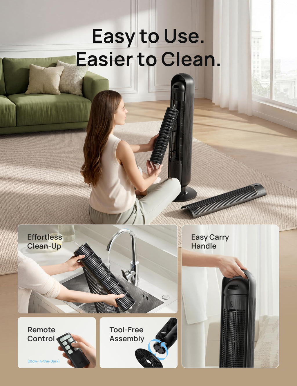 Ultra Quiet Tower Fan, 8 Speeds K598874