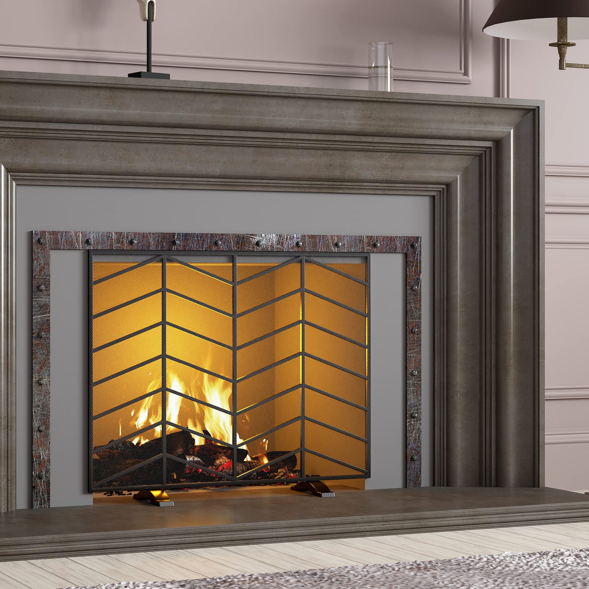 Iron Chevron Fireplace Screen Q427