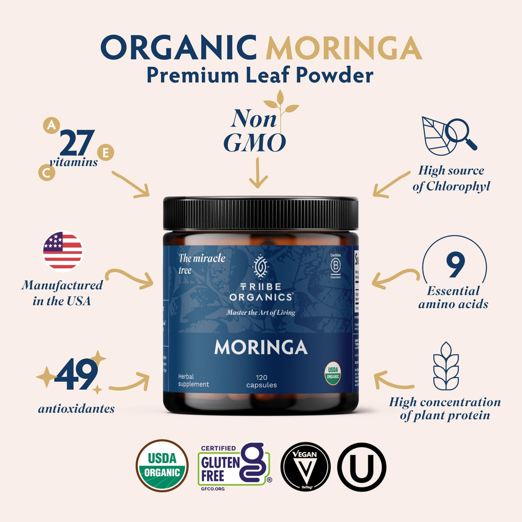 Organic Moringa Oleifera Powder 120 Vegan Capsules D5437