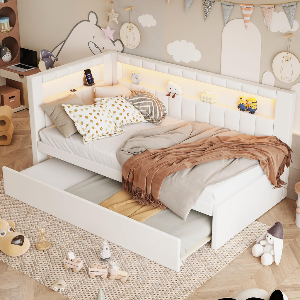 White Twin Size Upholstered Daybed with Trundle W7622