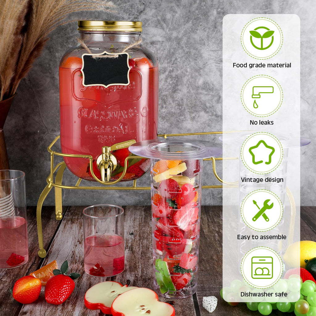 2 Pcs 2 Gallon Glass Drink Dispenser with Stand U2796