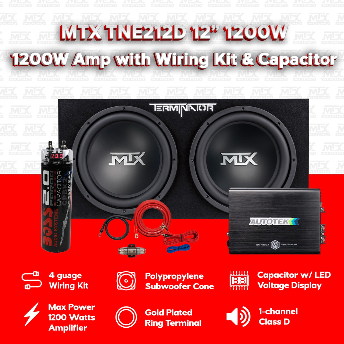 Dual 12" Subwoofer Box, Mono Amp, & Wiring Kit Z5192