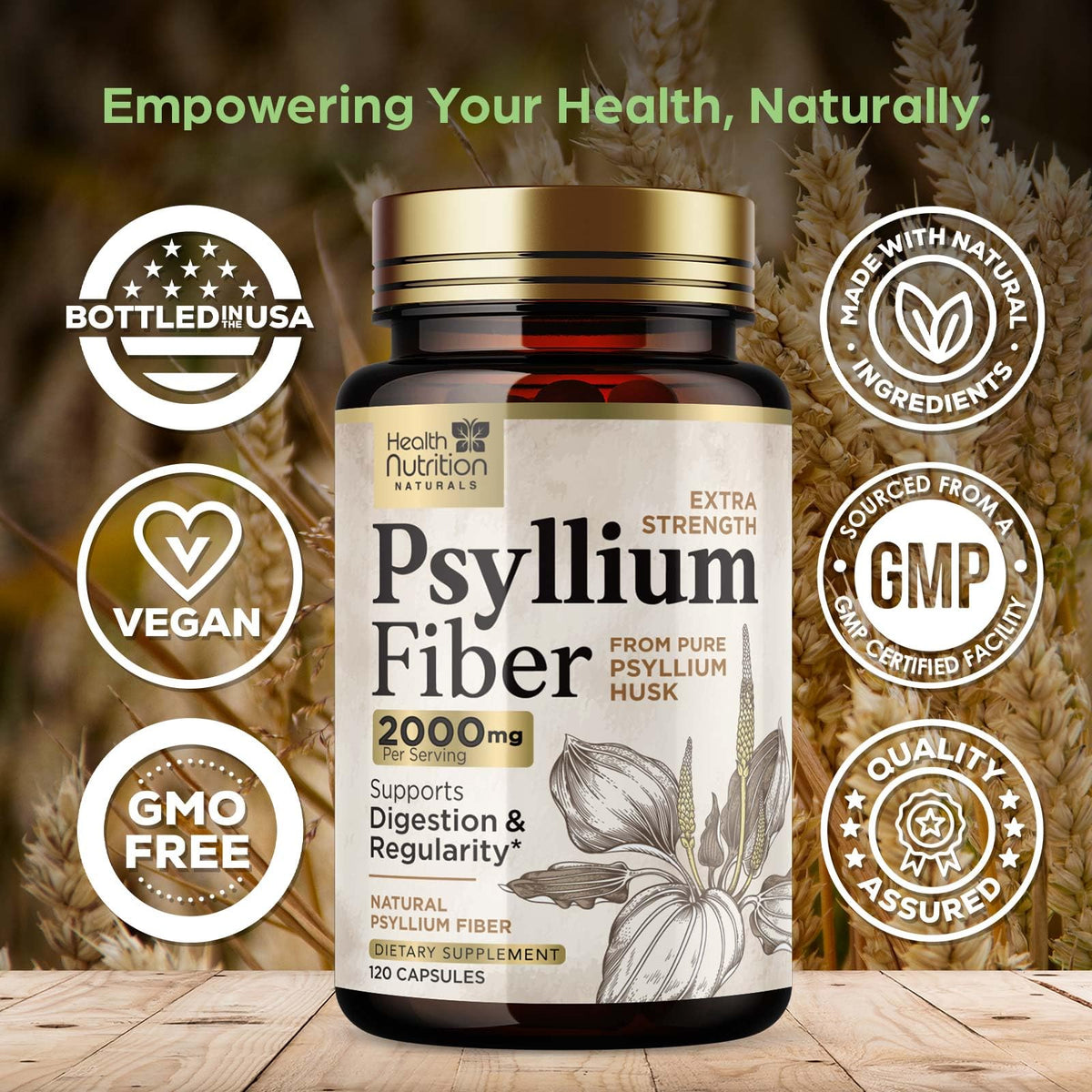 Psyllium Husk Capsules 2000 mg 120 Capsules D154038
