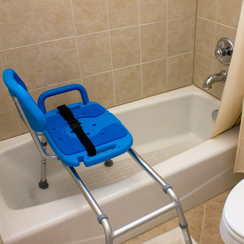 Blue Padded Shower Chair with Cut Out Seat and Safety Belt H859