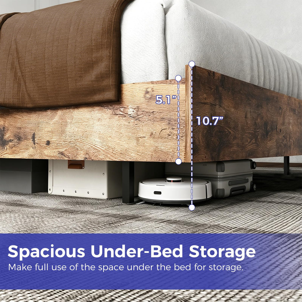 Full Size Floating Bed Frame with LED Lights and Adjustable Headboard Y496