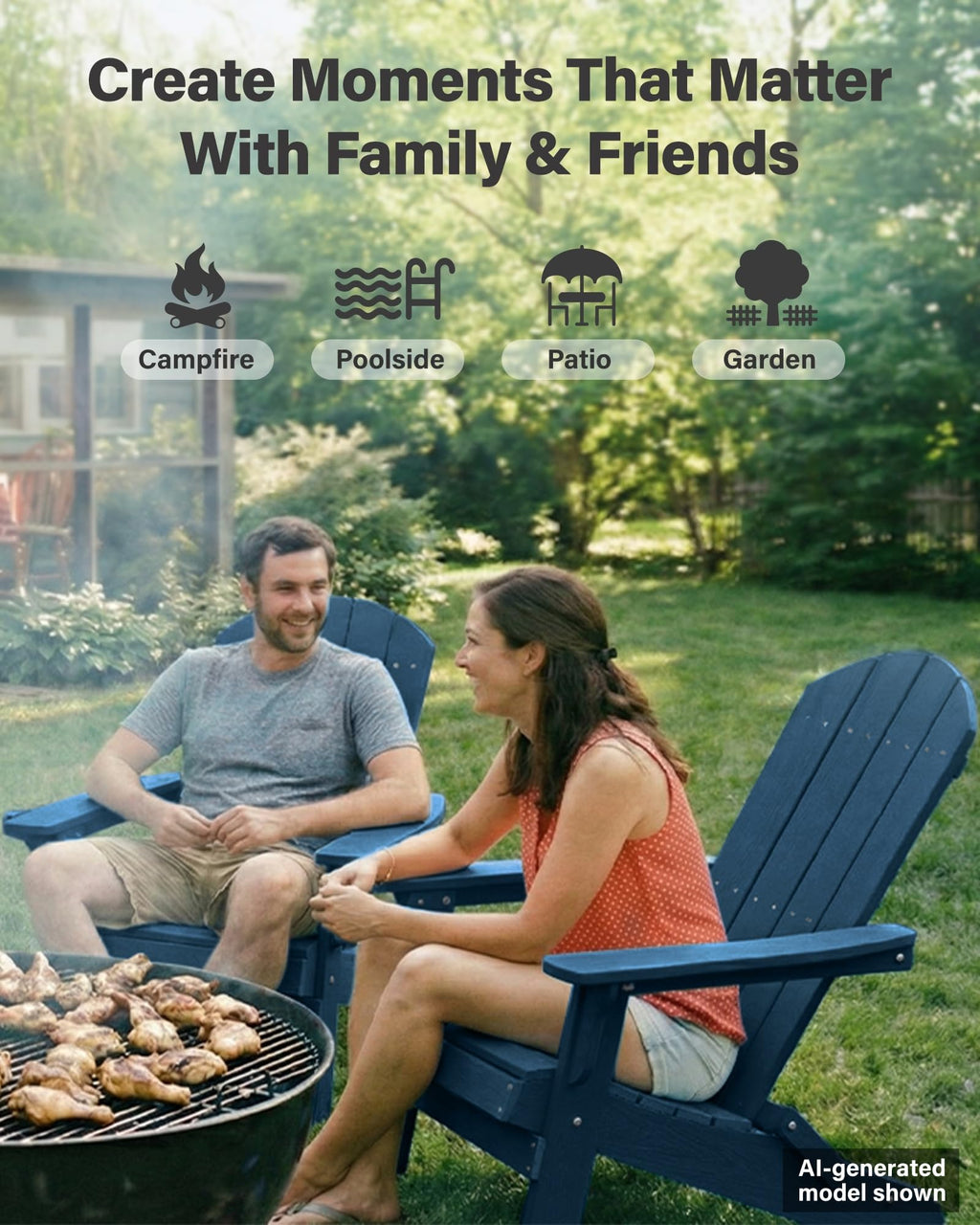 Oversized Plastic Adirondack Chair Set of 2 Navy Blue X823