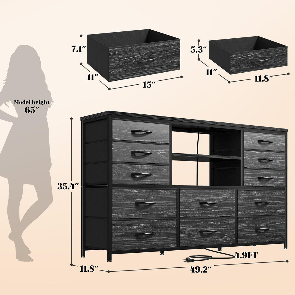 Dresser with LED Lights & Charging Station V8348
