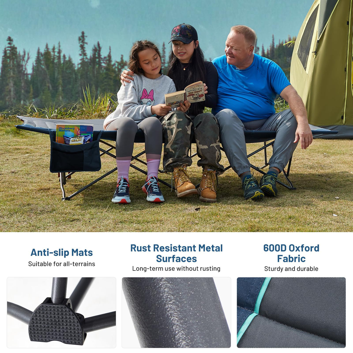 31.8" Extra Wide Heavy Duty Camping Cot with Carry Bag, Blue, 2 Pack R117