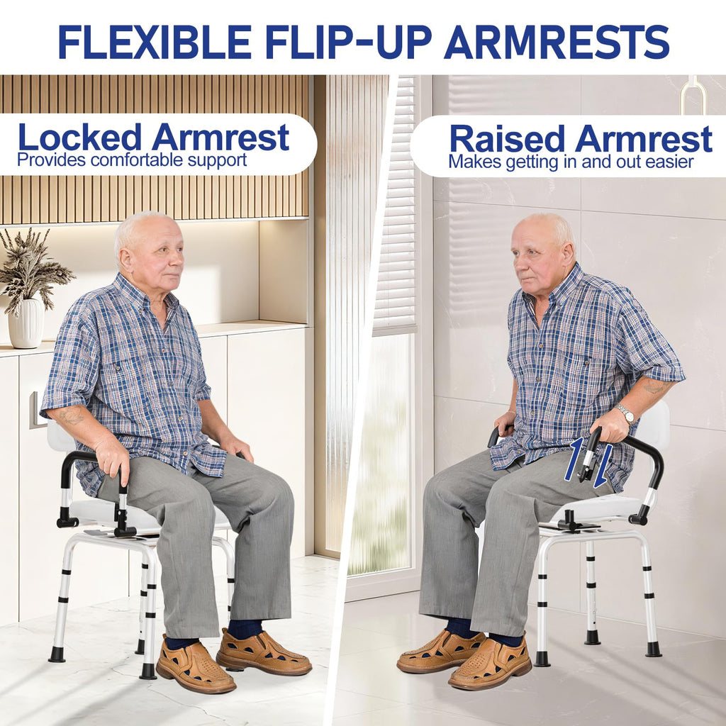 Swivel Shower Chair, 660 LBS, Adjust Height, Pivoting Arms P68517