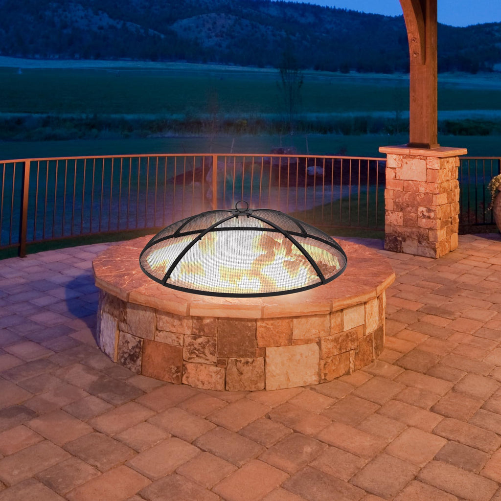 30 Inch Round Metal Fire Pit Spark Screen with Handle & Poker Y293812