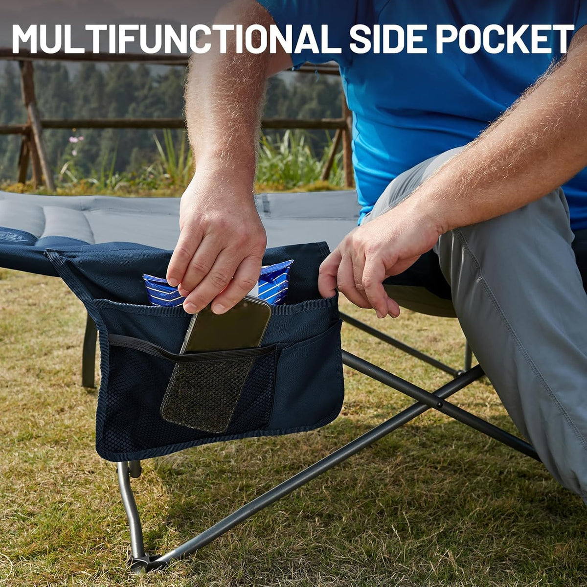 31.8" Extra Wide Heavy Duty Camping Cot with Carry Bag, Blue, 2 Pack R117