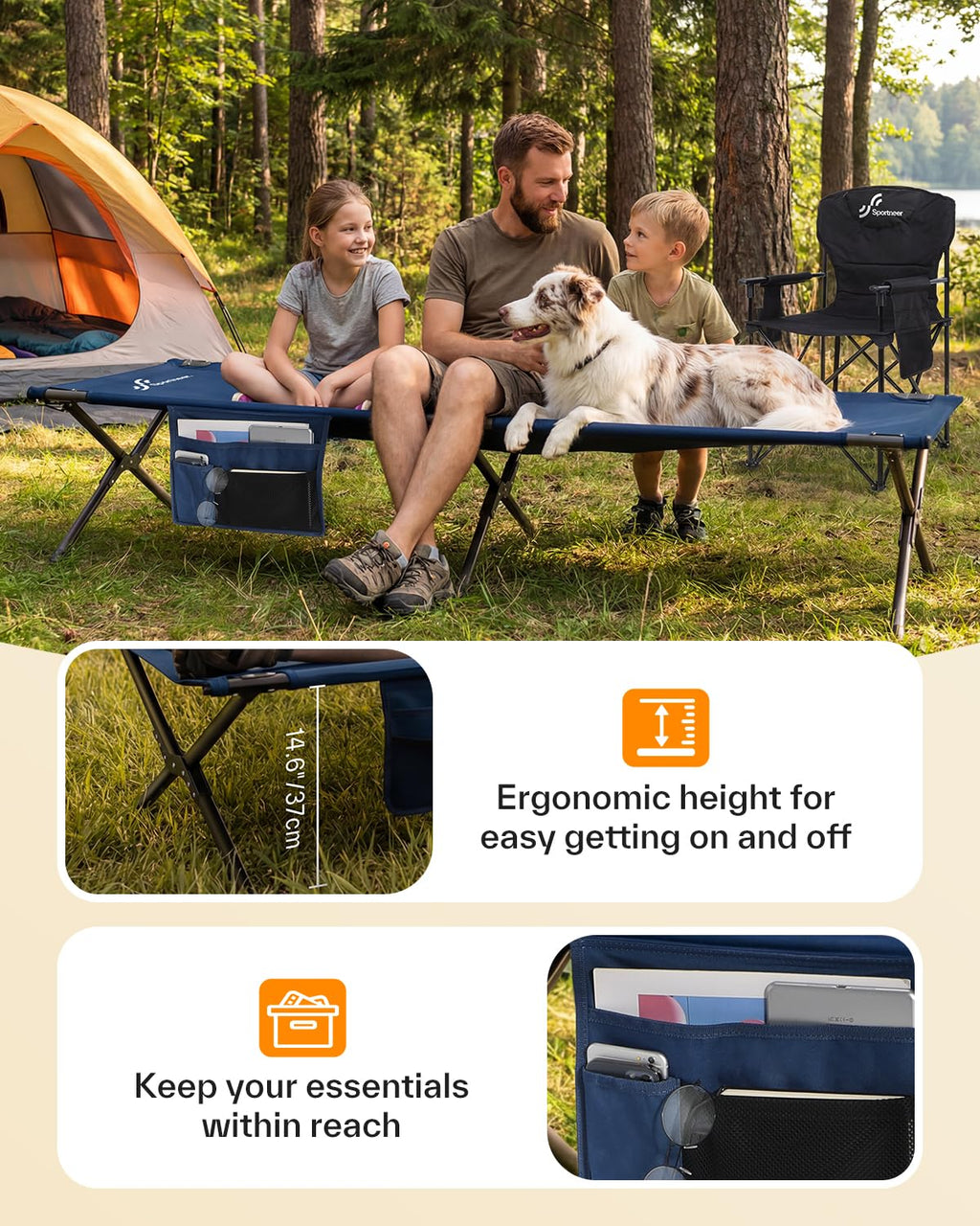 Camping Cot 78.3"x28.7"x14.6" Heavy Duty Folding Bed Support 330 Lbs K984