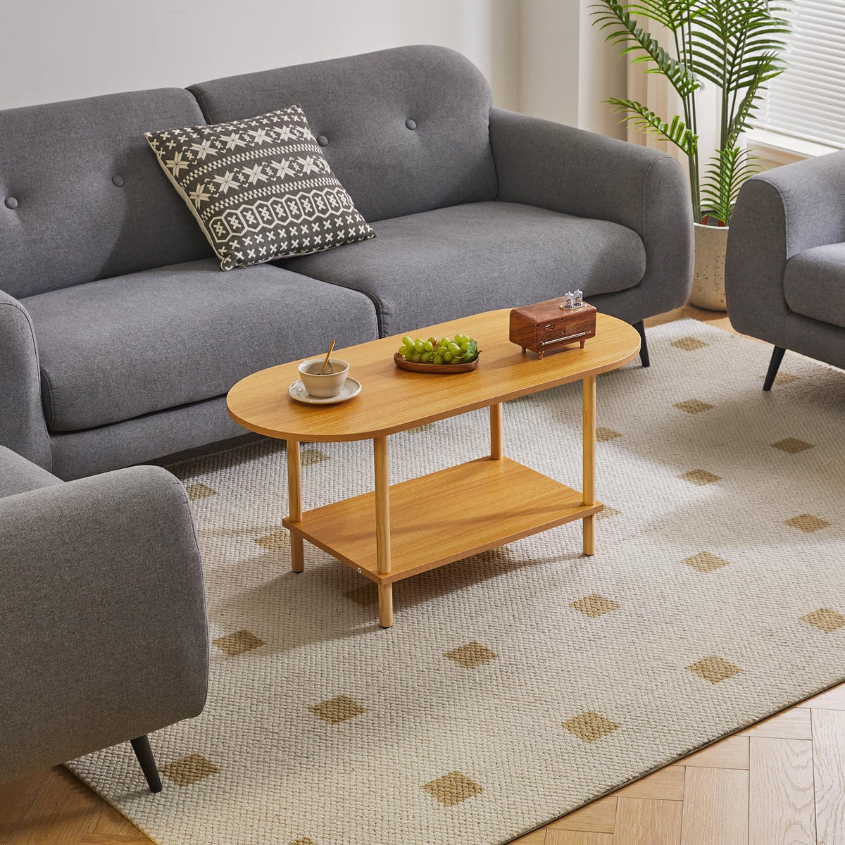 Wooden 2 Tier Coffee Table with Storage Shelf Q540309