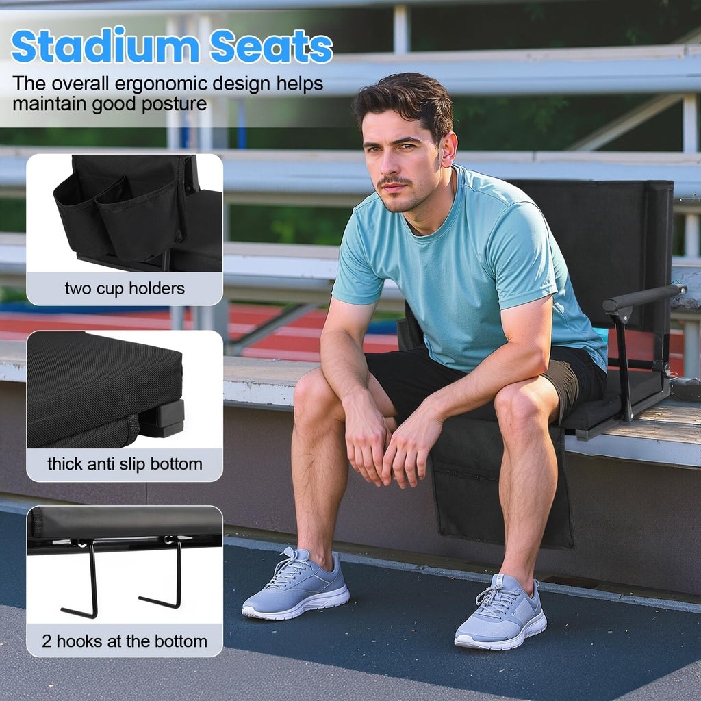 2 Pcs Black Folding Stadium Seat Cushion with Back Support E77764