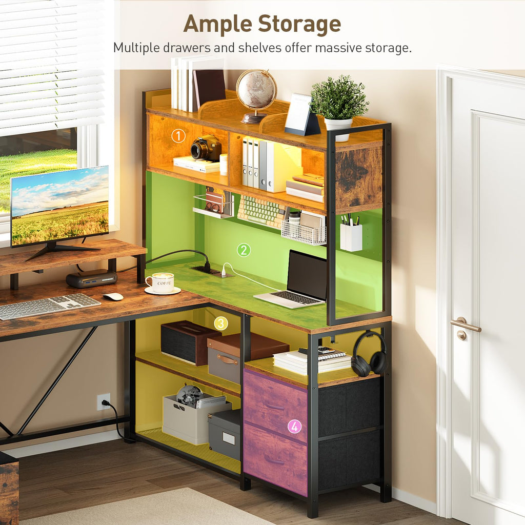 L Shaped Gaming Desk with Storage Drawers & Shelves L781875