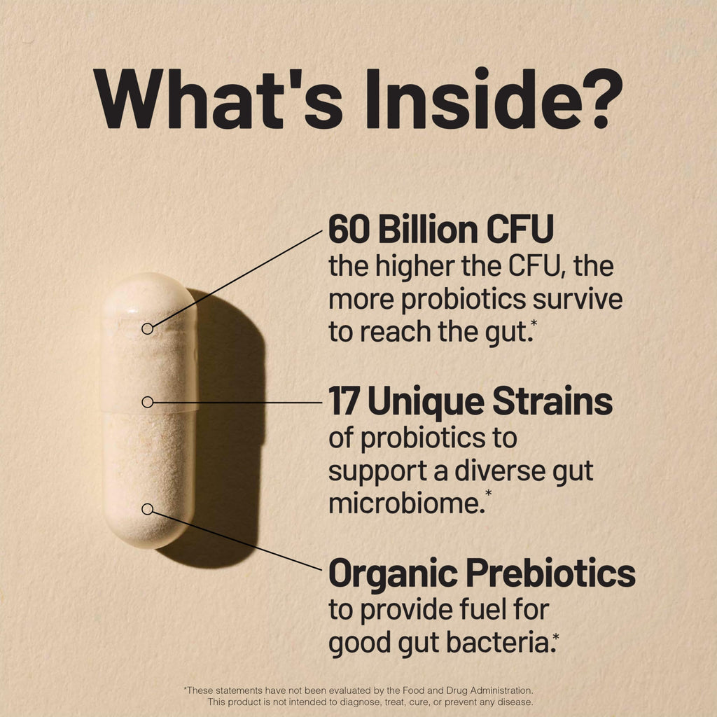 60 Billion CFU 17 Strains Probiotics with Prebiotics 30 Capsules M293549