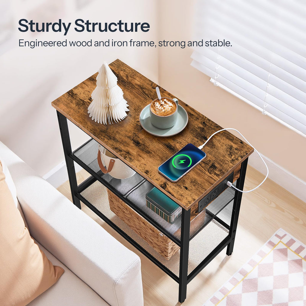 3-Tier Narrow End Table with Charging Station E379