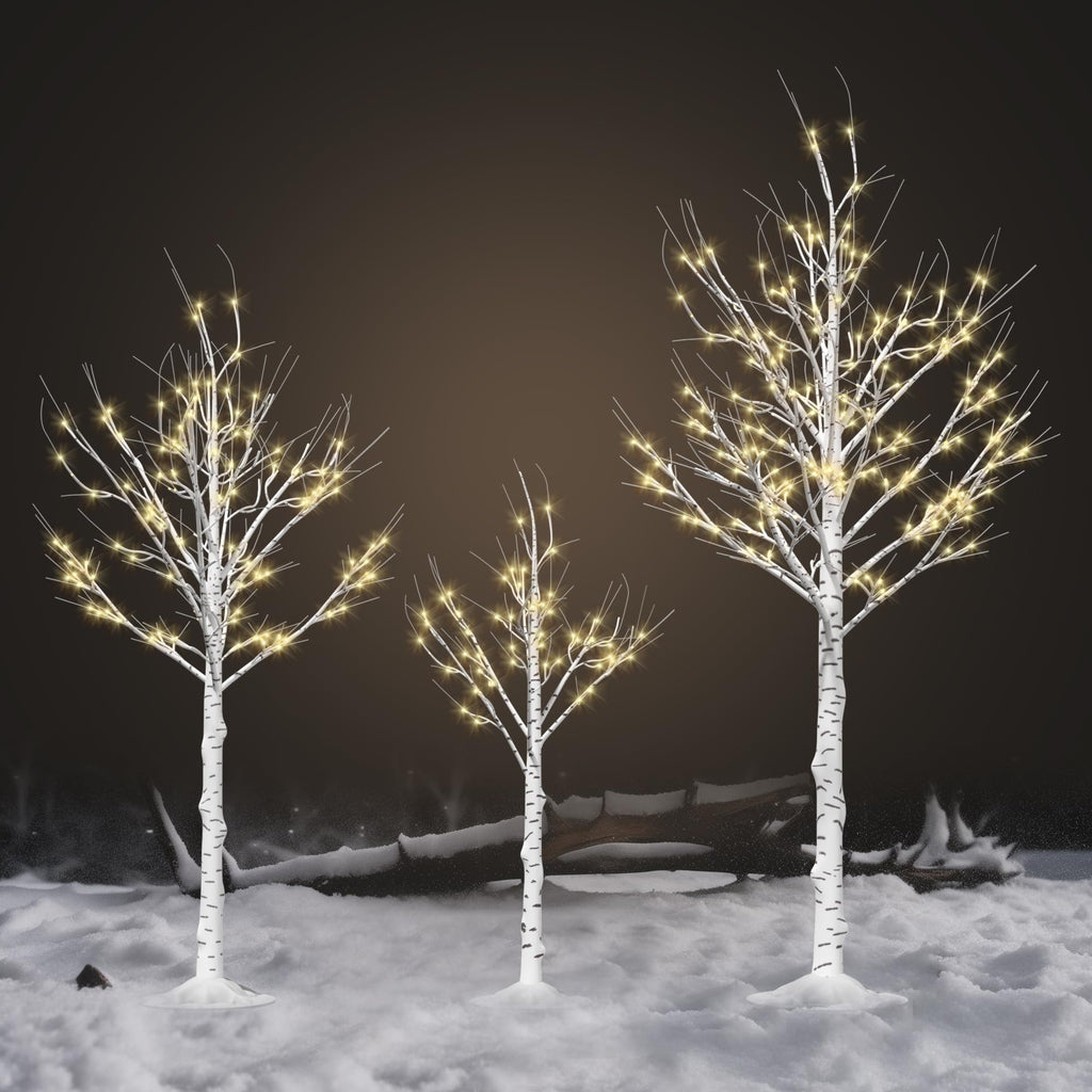 Lighted Birch Tree Set of 3, 464 LEDs Warm White 4 FT 6 FT 8 FT G5180