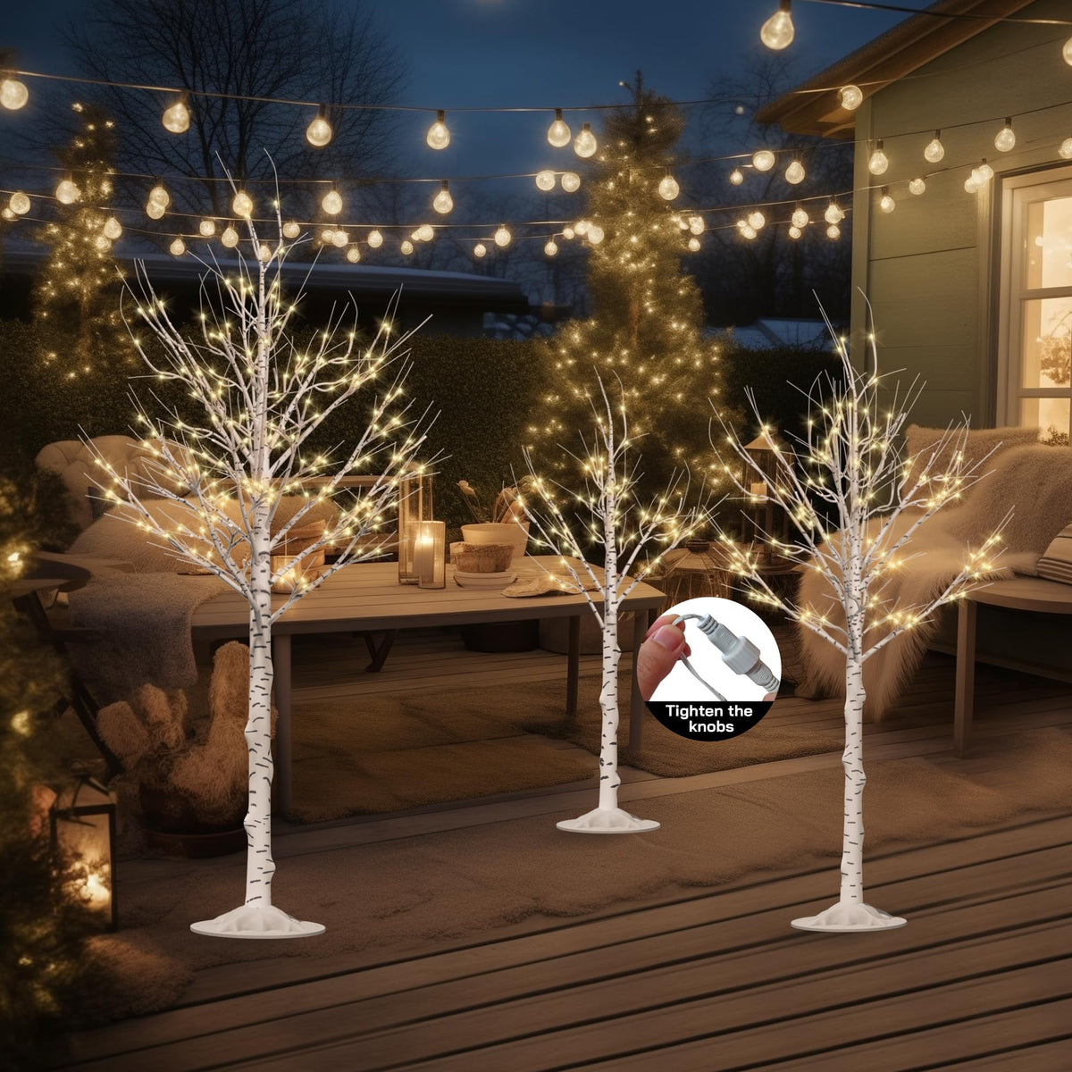 Lighted Birch Tree Set of 3, 464 LEDs Warm White 4 FT 6 FT 8 FT G5180