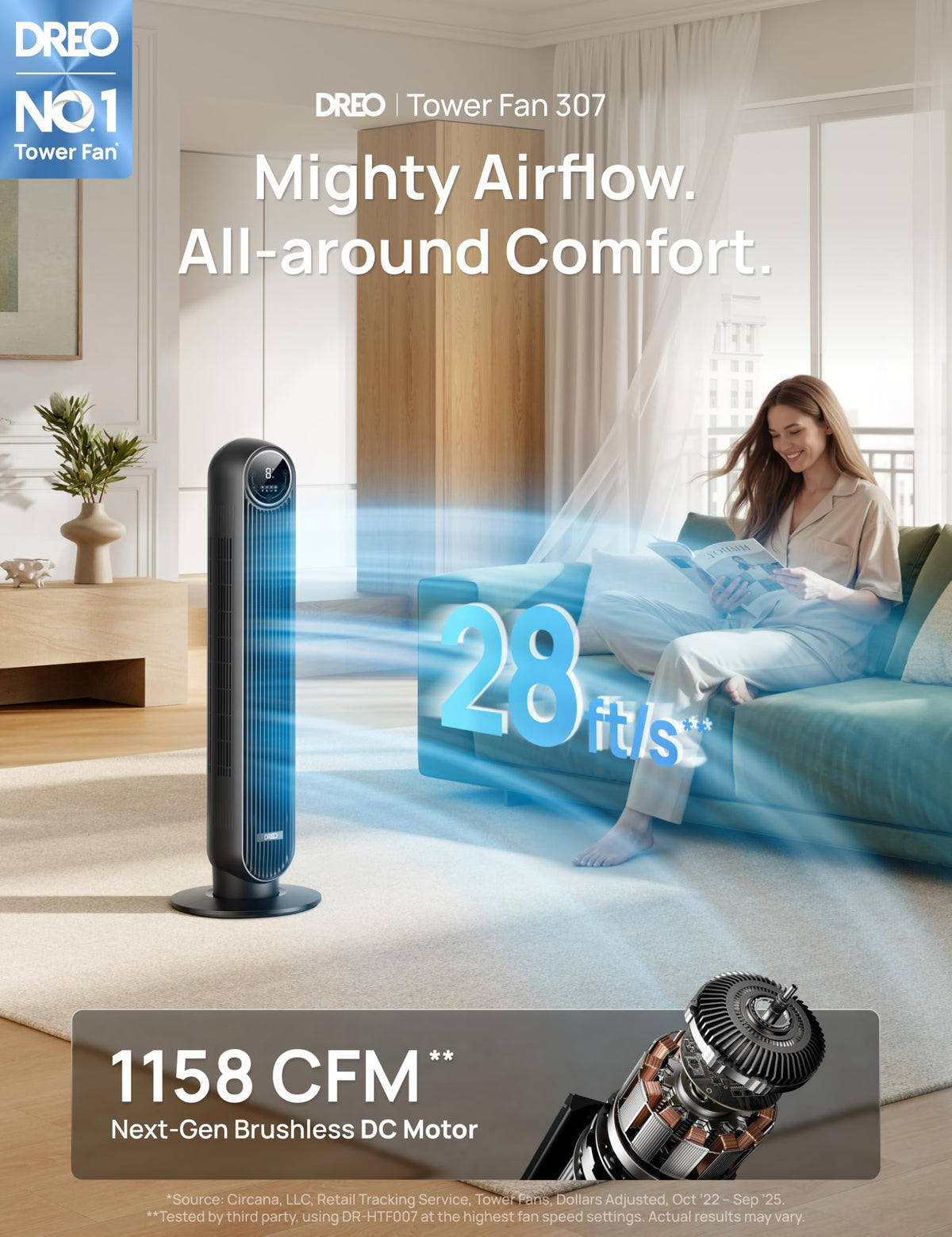 Ultra Quiet Tower Fan, 8 Speeds K598874