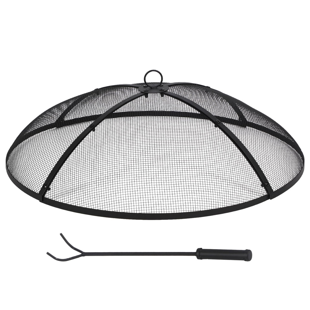 30 Inch Round Metal Fire Pit Spark Screen with Handle & Poker Y293812