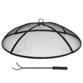 30 Inch Round Metal Fire Pit Spark Screen with Handle & Poker Y293812