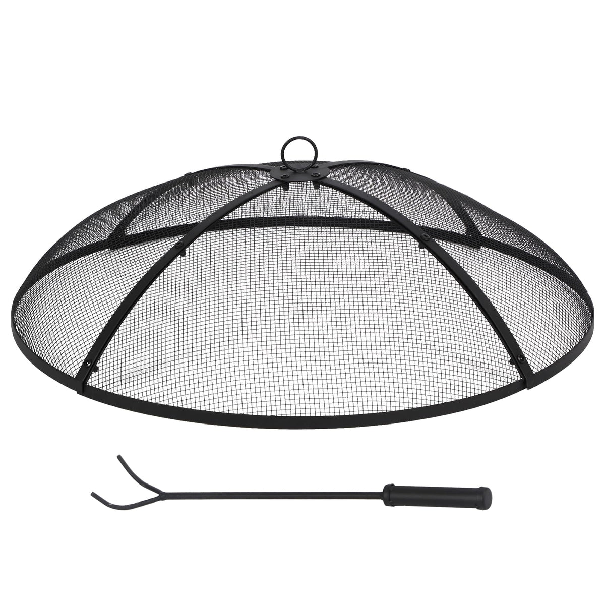 30 Inch Round Metal Fire Pit Spark Screen with Handle & Poker Y293812