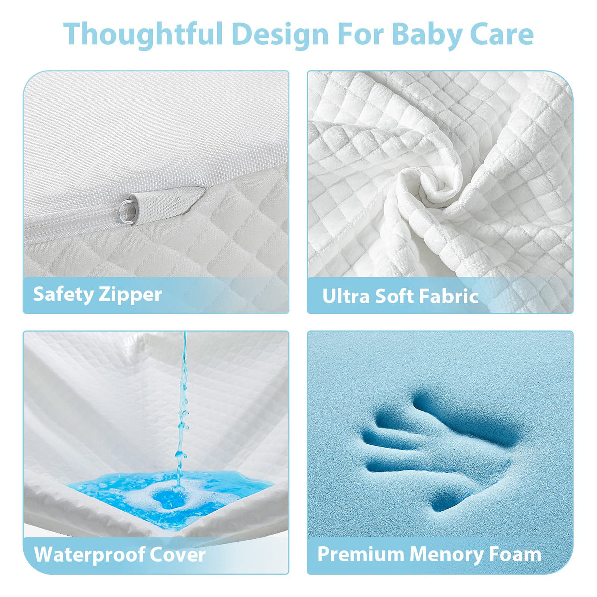 3" Waterproof Memory Foam Pack and Play Mattress White K114015