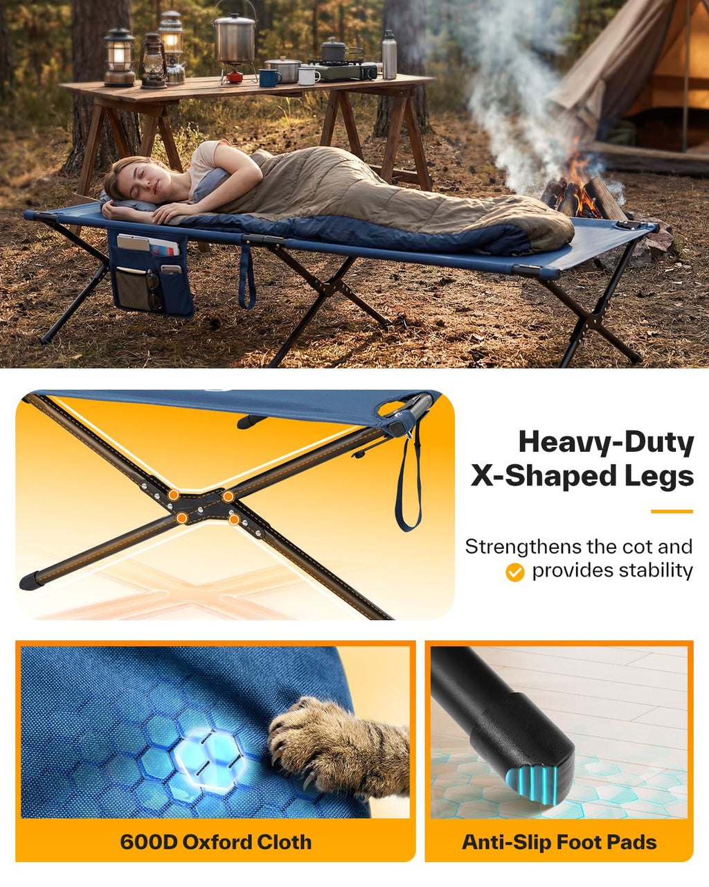 Camping Cot 78.3"x28.7"x14.6" Heavy Duty Folding Bed Support 330 Lbs K984