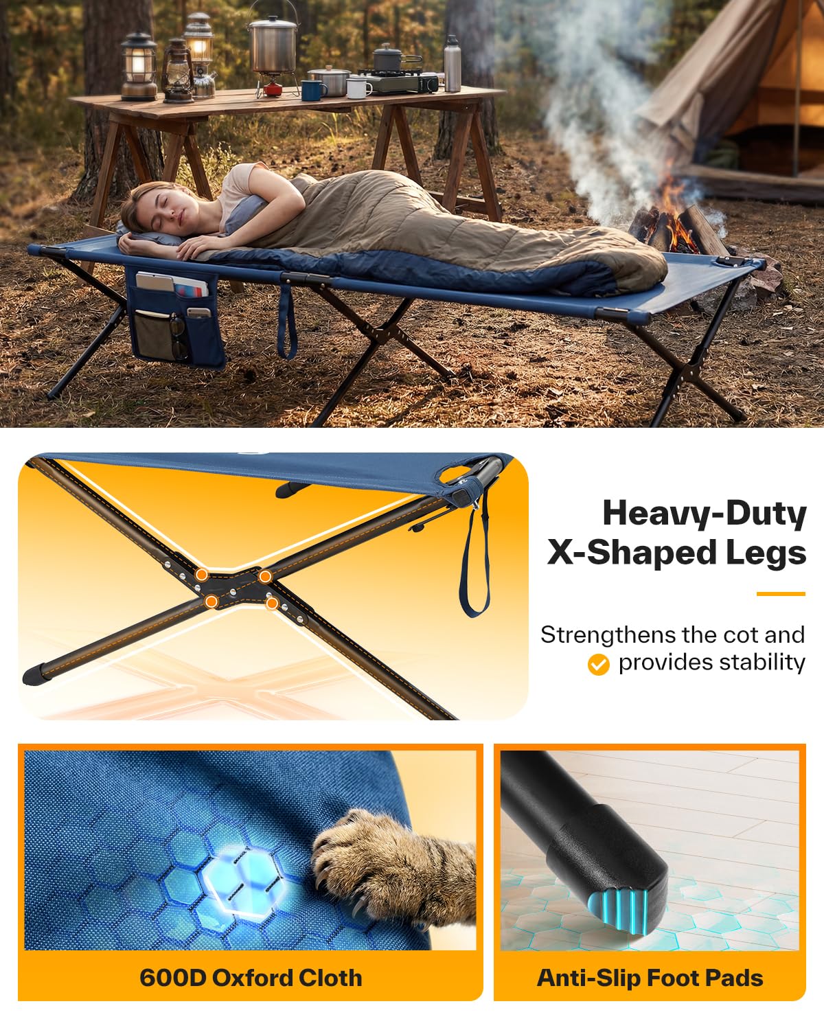 Camping Cot 78.3"x28.7"x14.6" Heavy Duty Folding Bed Support 330 Lbs K984