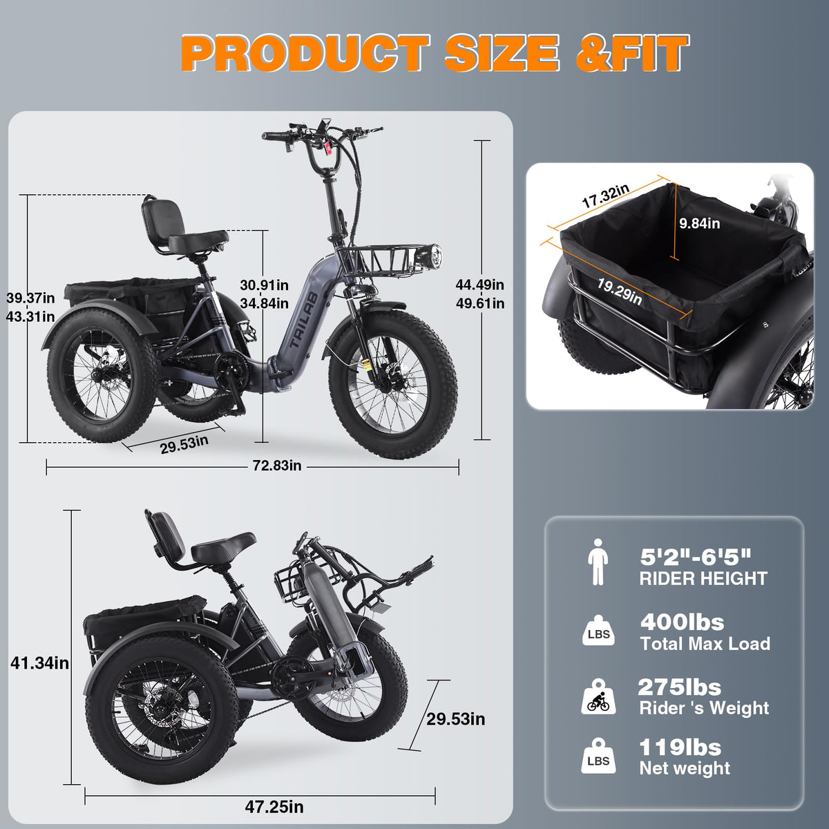 20" Fat Tire Foldable Electric Tricycle Z795