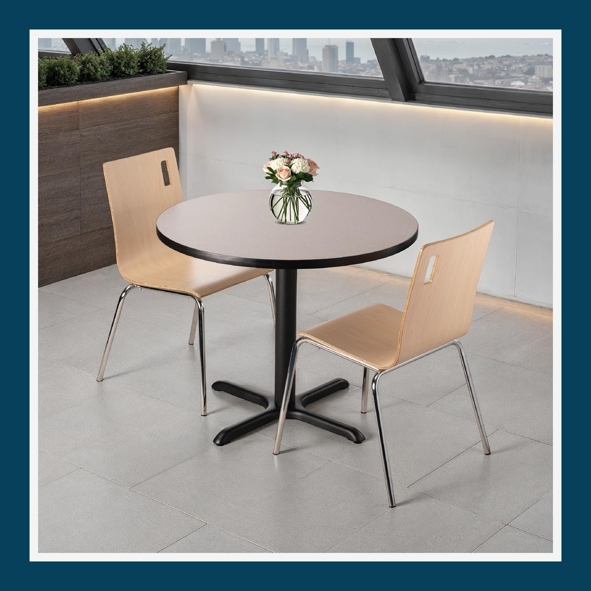 Round 36 in Diameter 30 in Dining Height Black Frame Gray Laminate Cafe Table S88825
