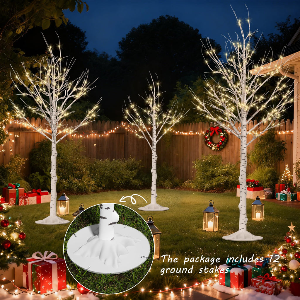 Lighted Birch Tree Set of 3, 464 LEDs Warm White 4 FT 6 FT 8 FT G5180