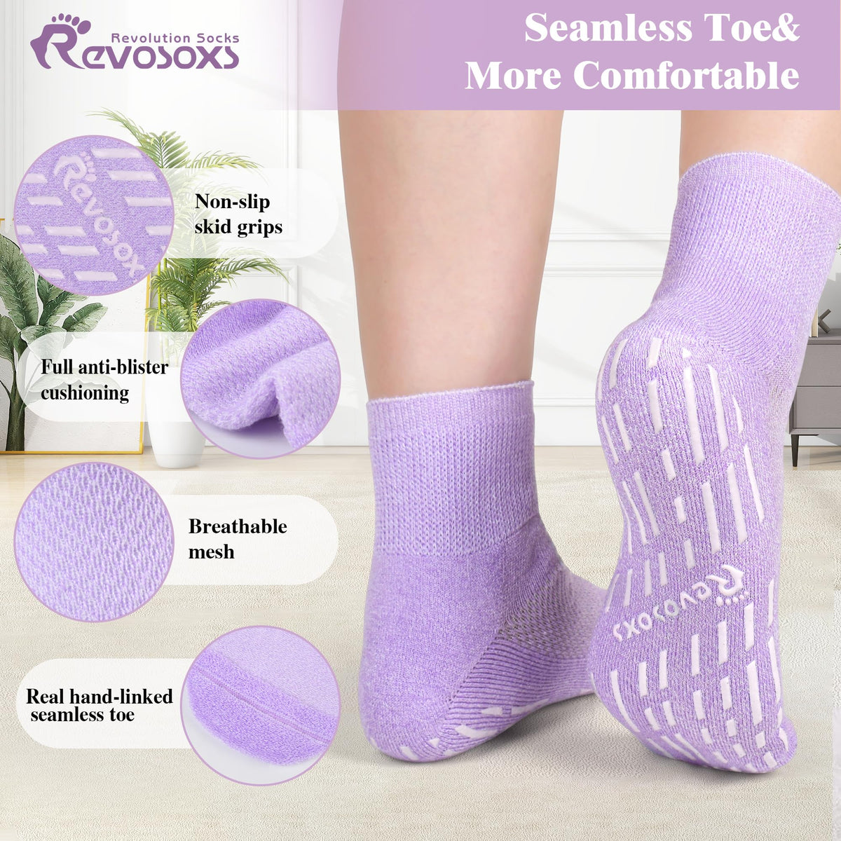 Non Slip Seamless Diabetic Ankle Socks 5 Pairs K7702