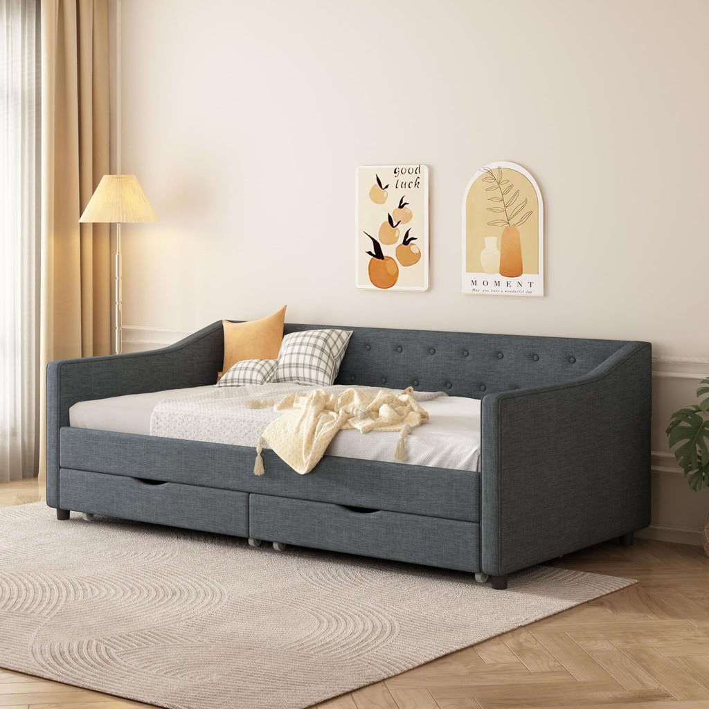 Upholstered Twin Size Daybed with Drawers I933