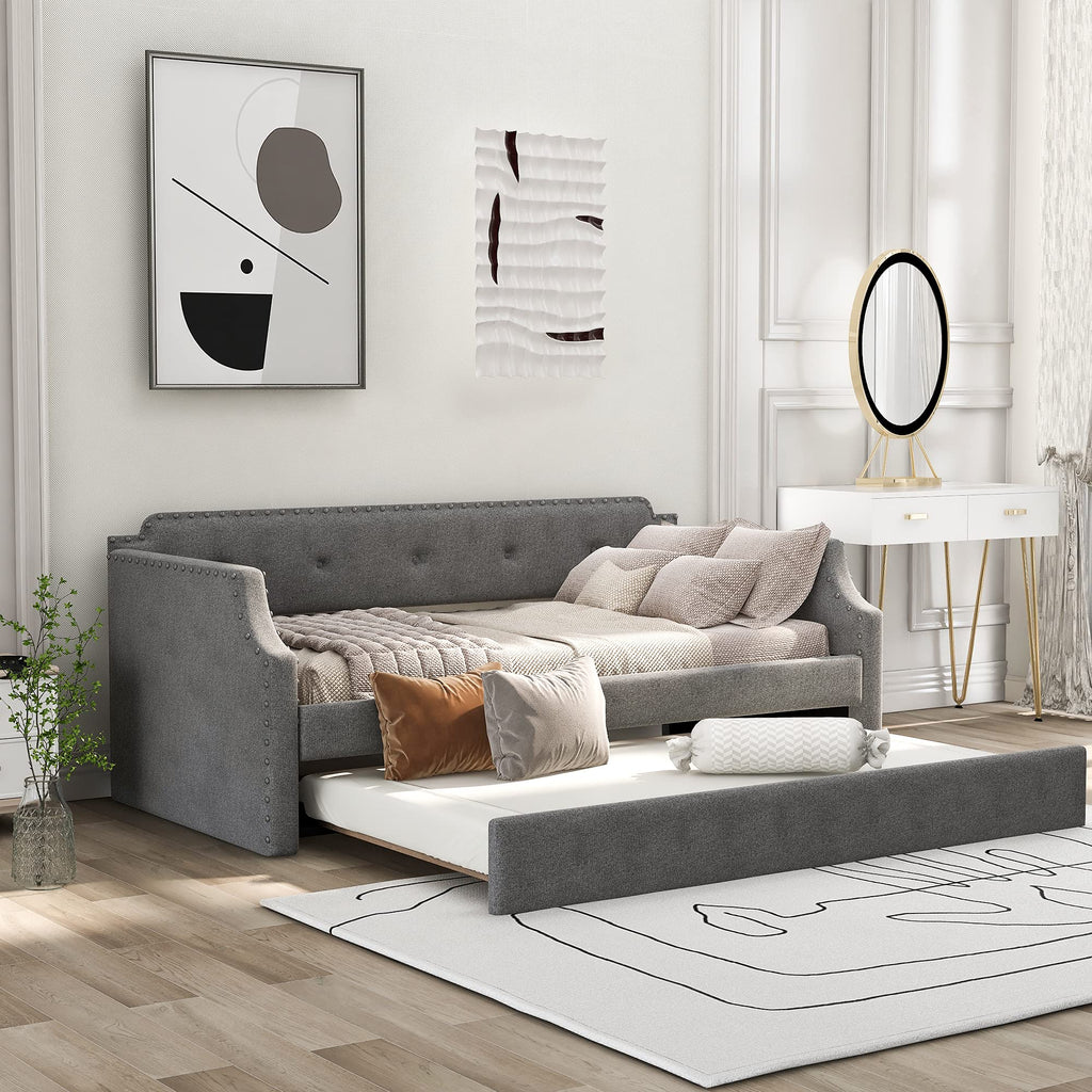 Twin Tufted Upholstered Daybed with Trundle S791