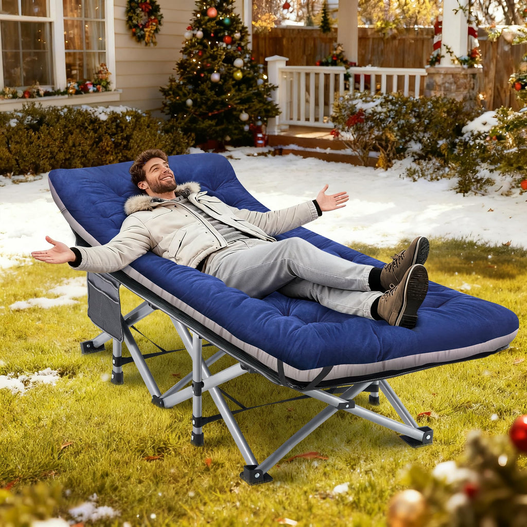 Blue Camping Cot with Cushion, Pillow and Carry Bag O19988
