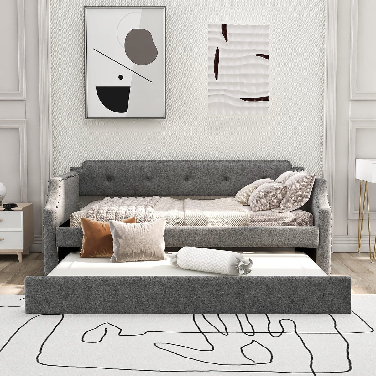 Twin Tufted Upholstered Daybed with Trundle S791