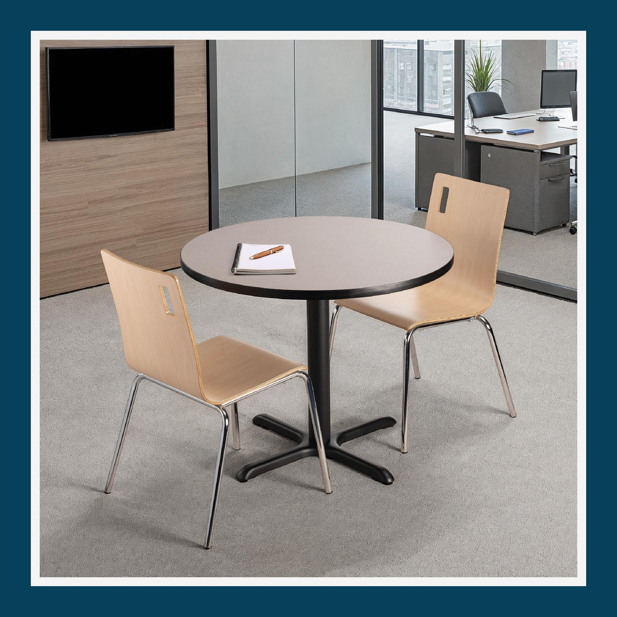 Round 36 in Diameter 30 in Dining Height Black Frame Gray Laminate Cafe Table S88825