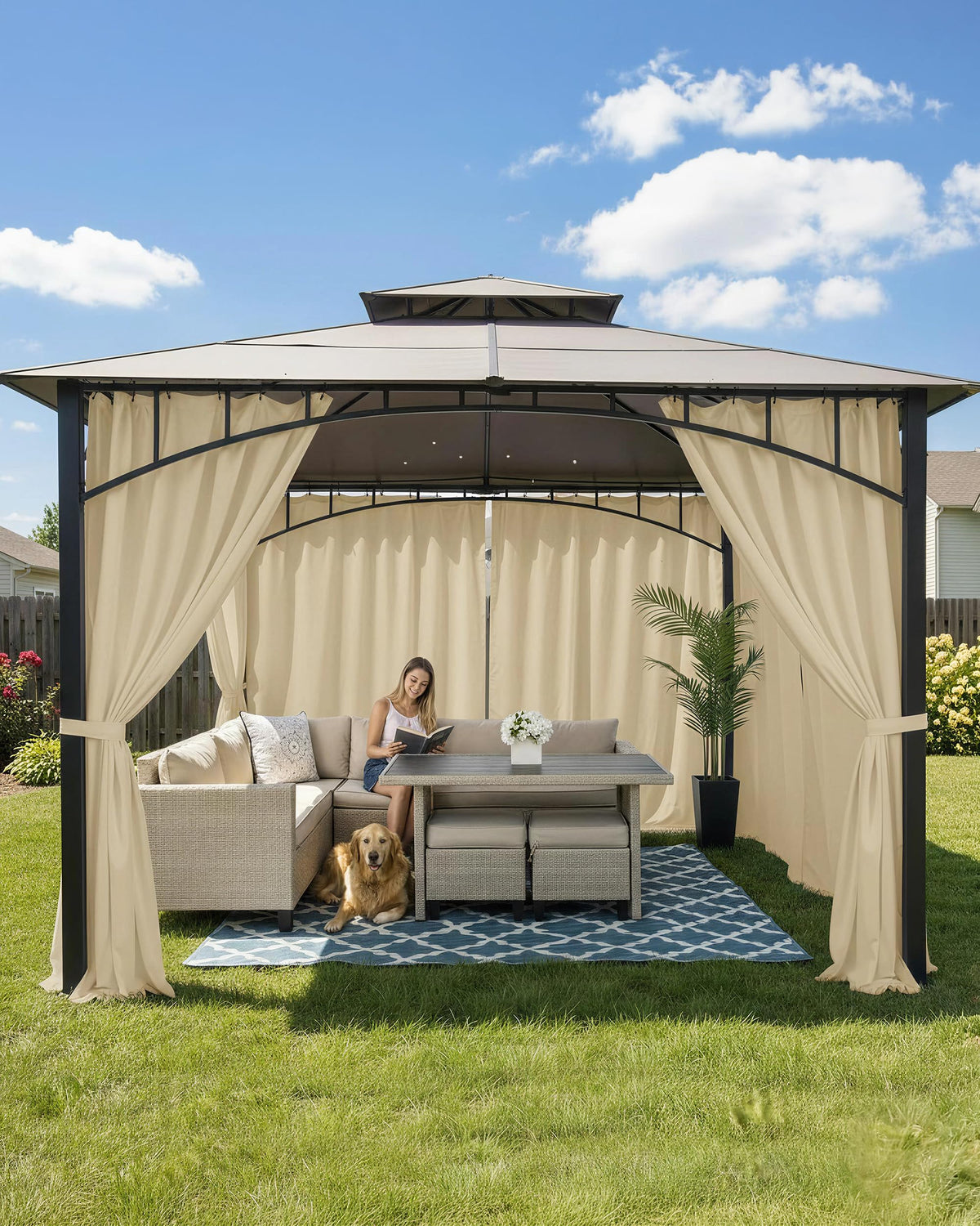 Waterproof Rod Pocket Outdoor Curtains 6 Pcs 54x84 Inch Cream G128