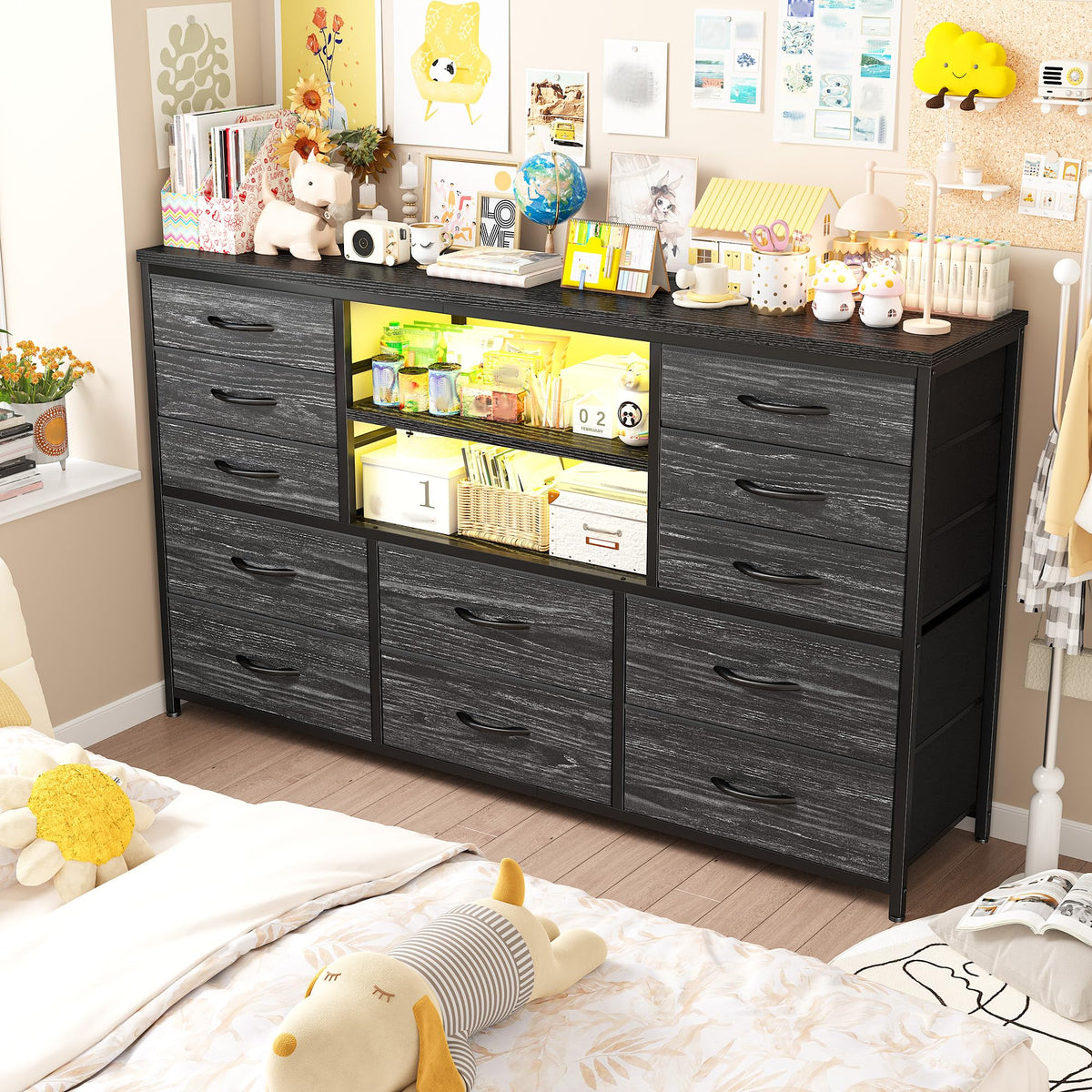 Dresser with LED Lights & Charging Station V8348