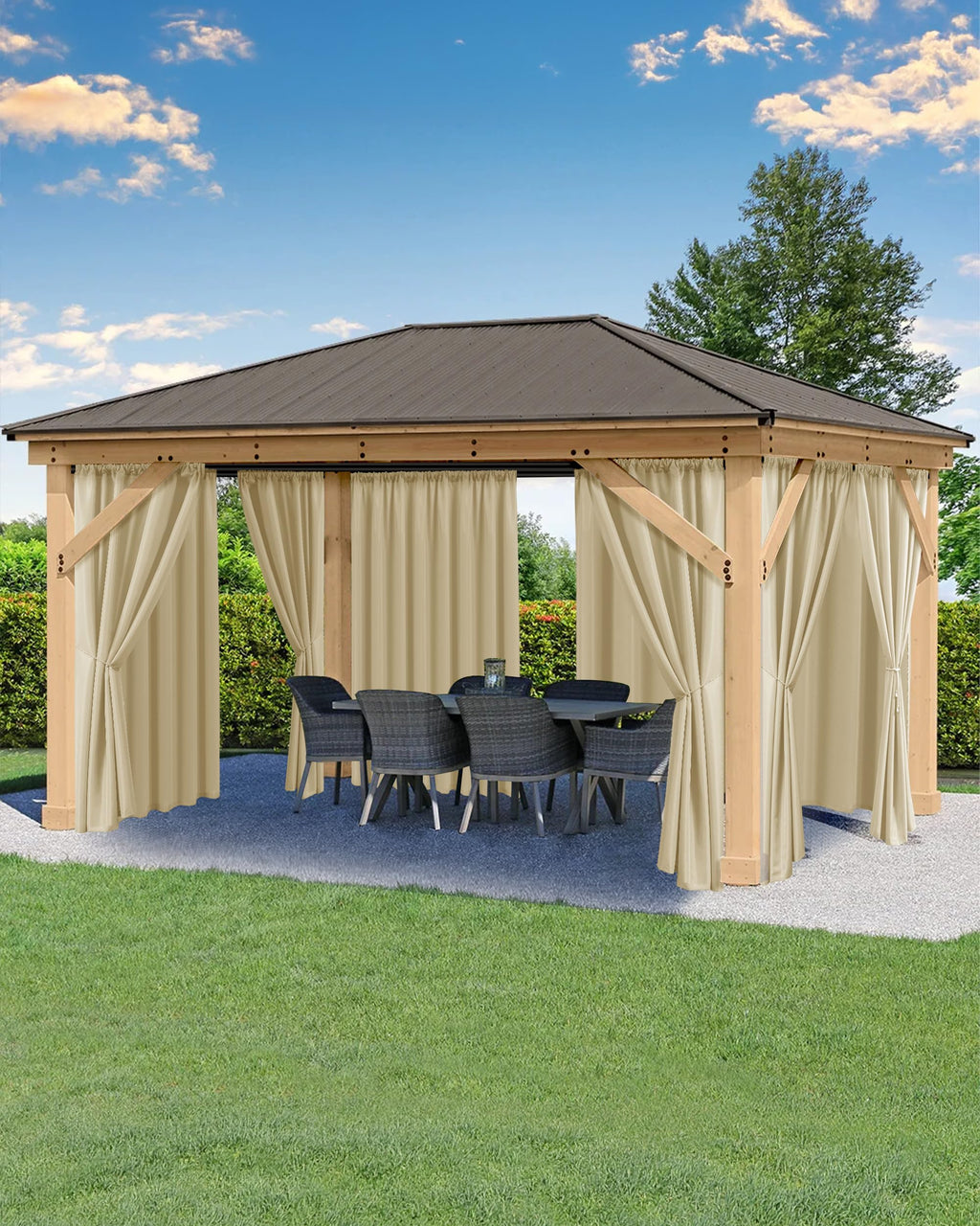 Waterproof Rod Pocket Outdoor Curtains 6 Pcs 54x84 Inch Cream G128